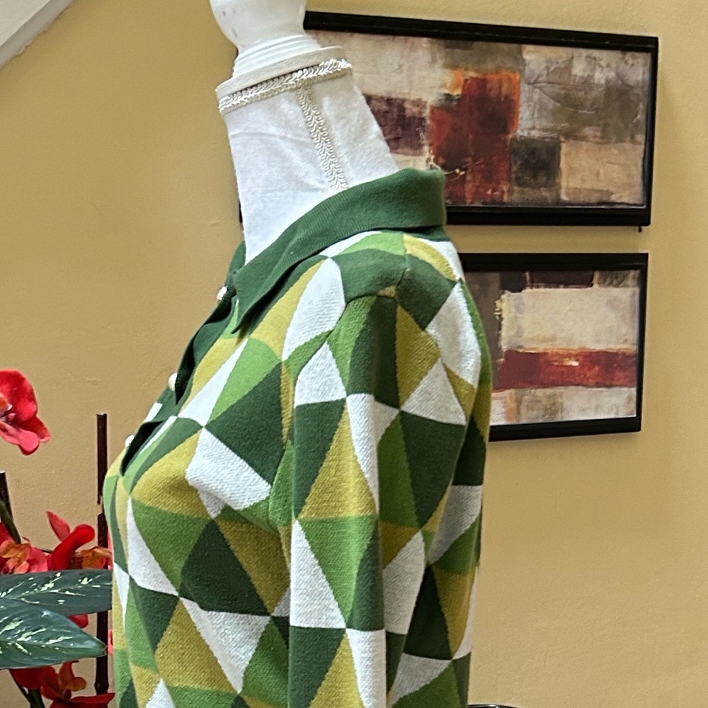 Urban Outfitters Women’s Geometric Green White Long Sleeve Crop Cotton Shirt Lrg - Picture 7 of 16